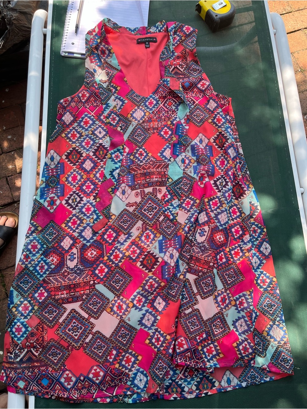 FISHBONE Girls SZ med Pink Multi-Pattern Sleeveless Dress Aztec look
